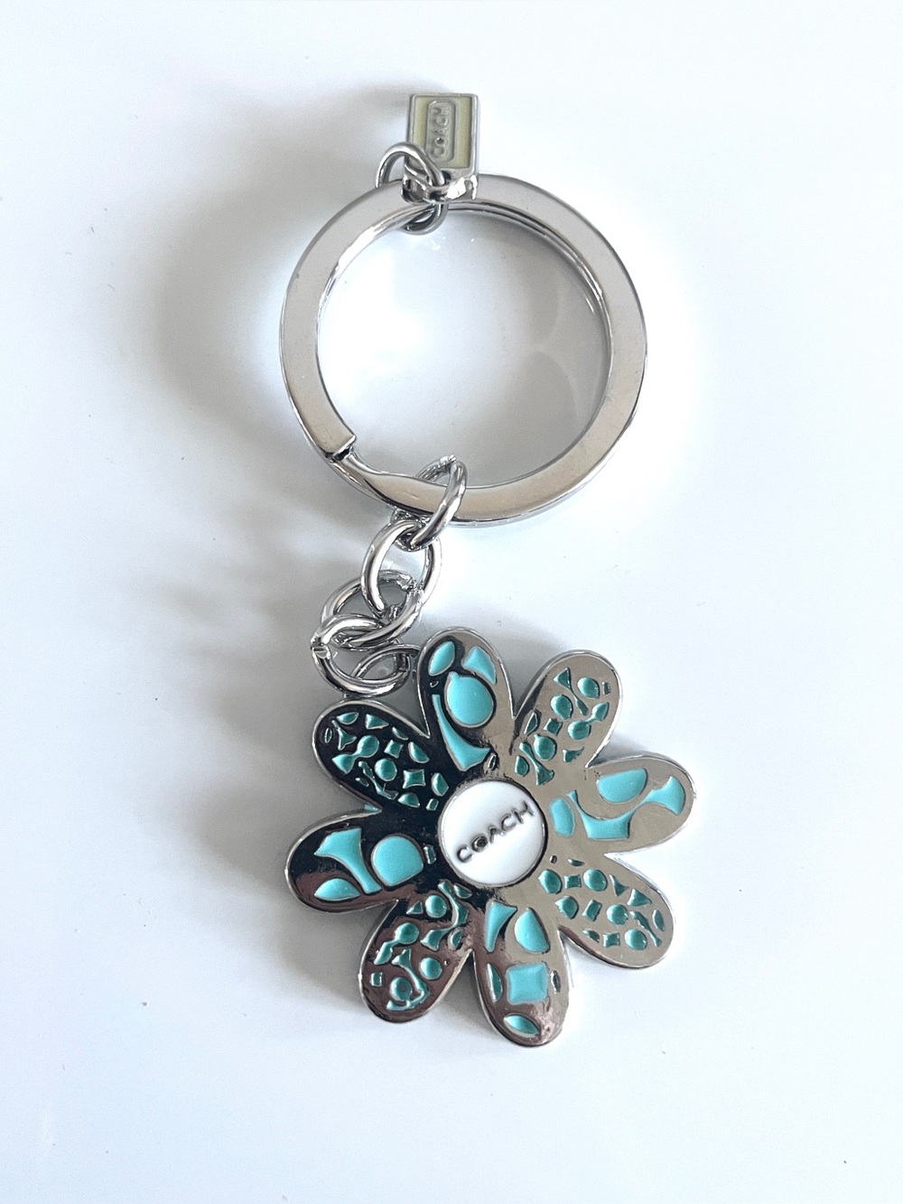 Coach Silver Flower Keyring with Turquoise Inlay